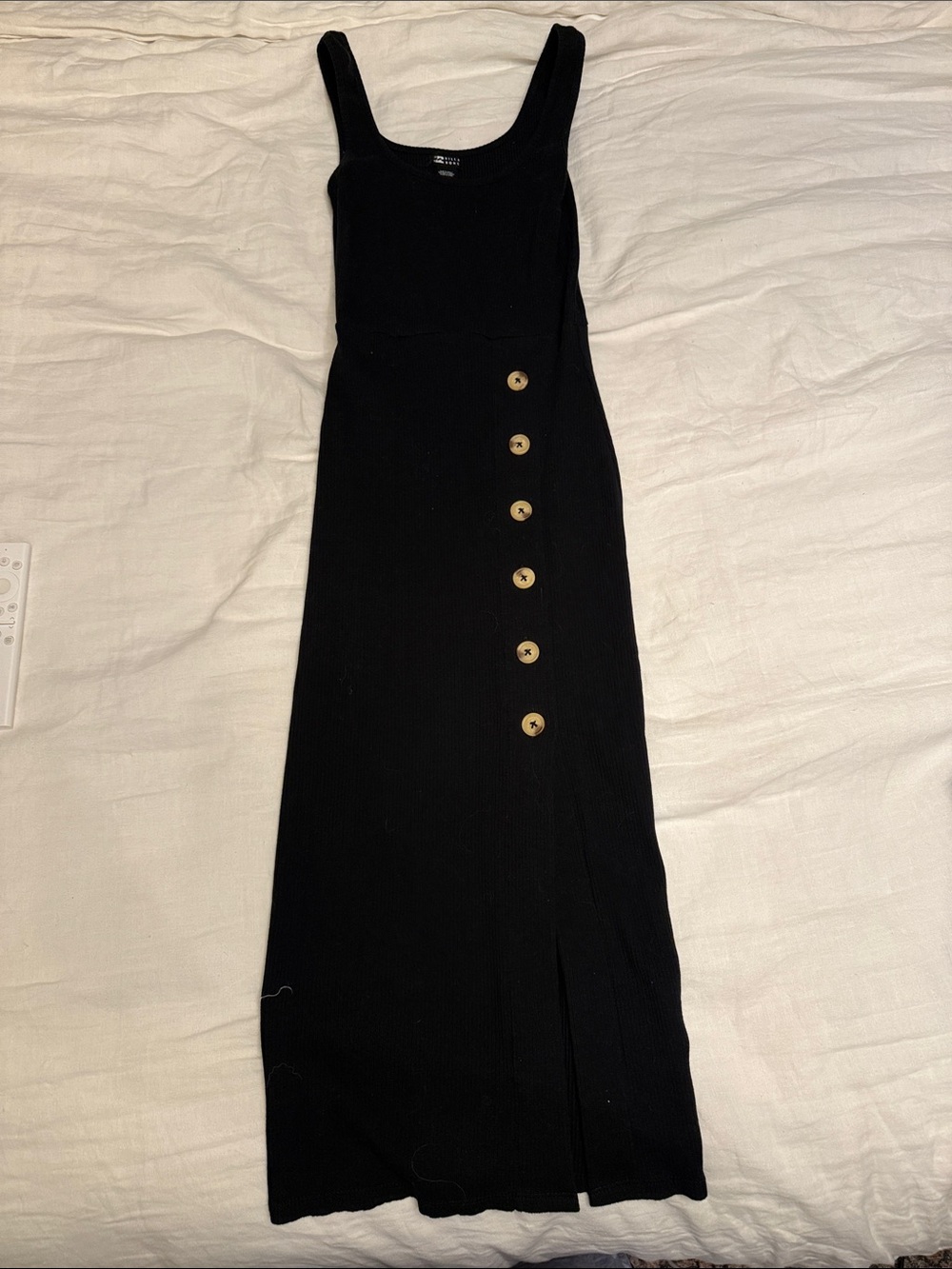 Billabong Black Ribbed Button-Detail Tank Midi Dress